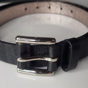MICHAEL Michael Kors Black Leather Belt with Silver Buckle